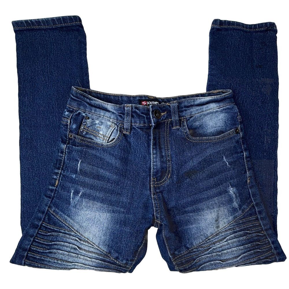 Southpole Big Boys 10 Destructed Ripped Moto Jeans 20325-3115 Ice Blue‎ EUC